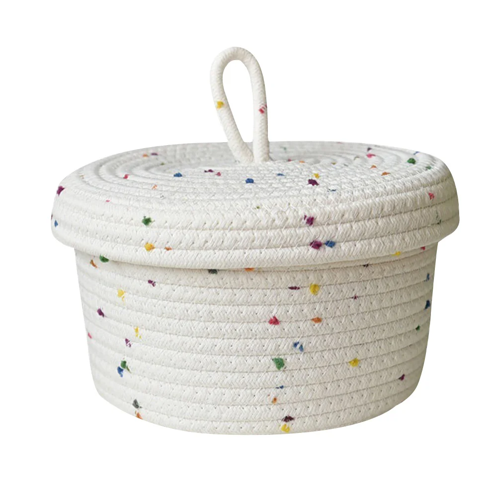 

Storage Box Basket with Lid Cotton Rope Baskets Multi-function Woven Small Baby Sundries Container