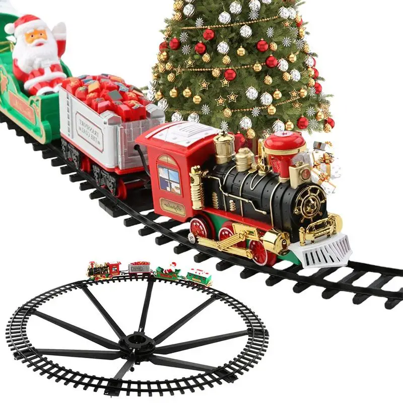 Christmas Train Ornament Cute Electric Sound And Light Toy Train With Tree Track Crafts Christmas Party Decor Kids Gifts