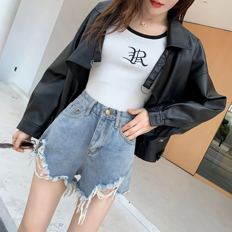Denim Short Pants for Woman To Wear Loose Jeans Baggy Blue Women's Shorts Ripped Aesthetic Outfits Summer Trend 2023 Casual Hot