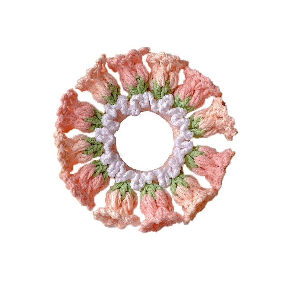 Niedliche Gehäkelte Maiglöckchen-Blumen Scrunchies Elastische Bunte Gestrickte Haargummis Kopfschmuck Süße Haarbänder für Partys – Detail 6