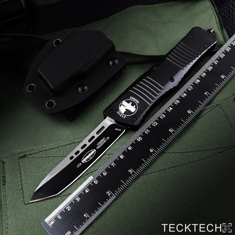 

COMBAT TROODON TANTO BLADE MICRO OTF TECH KNIFE Black Coated D2 CNC T6 Aluminum EDC Self Defense Tactical Pocketknife Best Ver