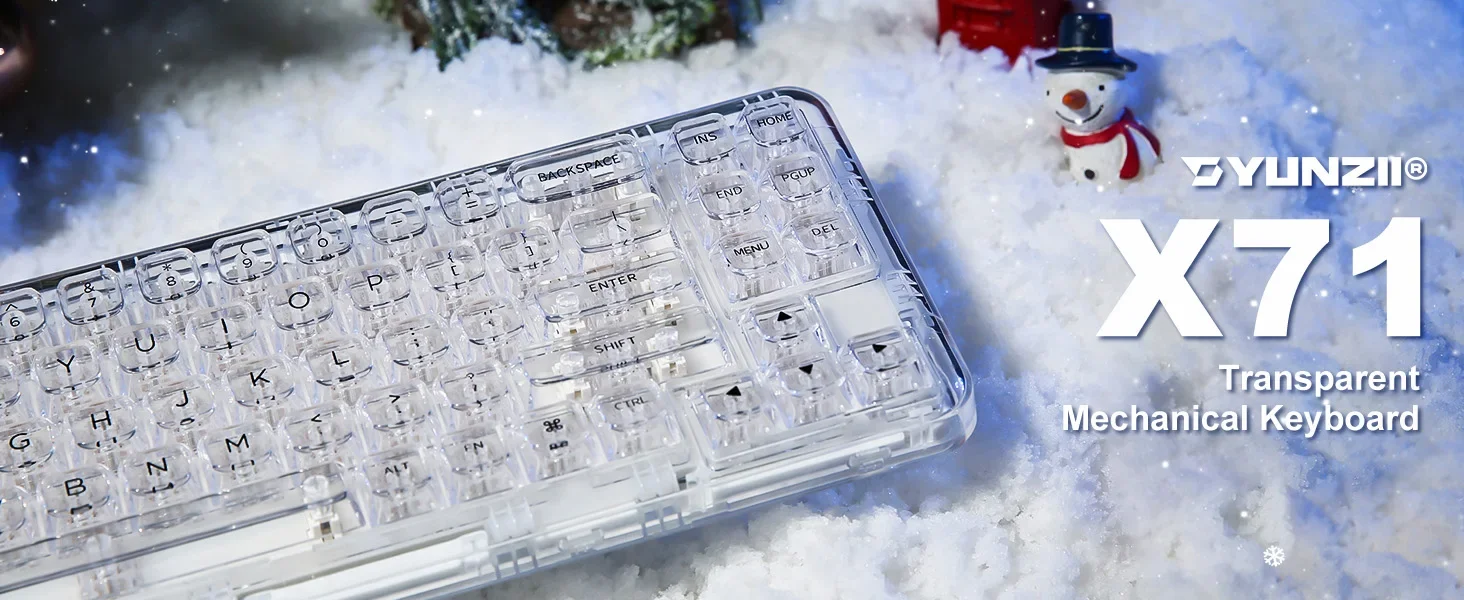 YUNZII X71 クリアメカニカルキーボード 本体 YUNZII X71 Transparent Wireless Gasket Mechanical Keyboard