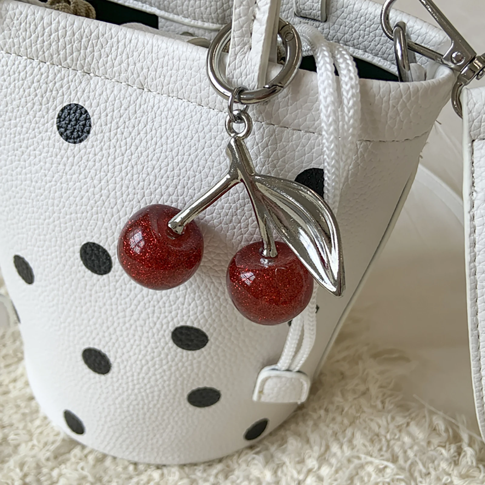 Women PU Leather Polka Dot Buckle Shoulder Bag Bubble Tea Polka Dot Bucket Bag Shoulder Crossbody Bag for Work & Outing