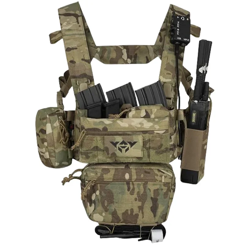 

2024 YAKEDA CS Tactical Chest Rig with 5.56/7.62 Magazine Pouch Holder, Pistol Pouch, Wing Pouch, Molle Dangler Pouch