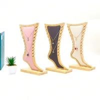 1 Foot Shaped Bamboo and Wood Necklace Display Stand, Solid Wooden Board, Creative Jewelry Hanging Stand, Necklace Display Stand 1