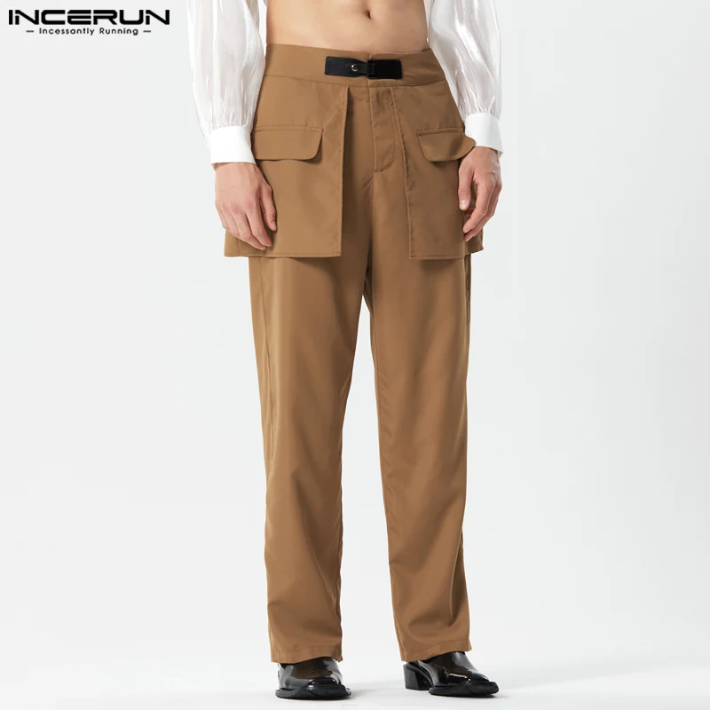 

Брюки INCERUN мужские асимметричные, однотонные джоггеры на пуговицах, повседневные штаны, уличная одежда, свободные модные, для отдыха, 2023