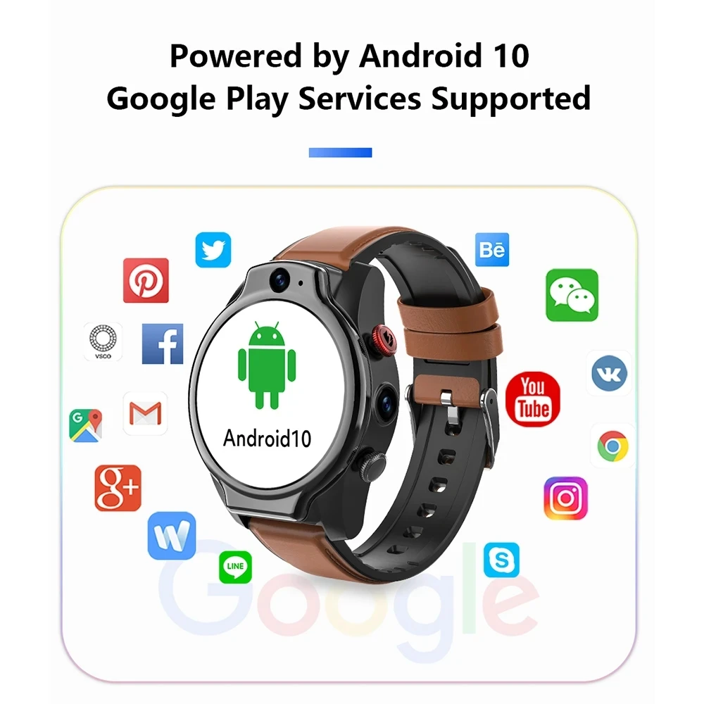 Men 4G 5ATM Waterproof Smart Watch Android 10 Helio P22 Chip 4G 64GB