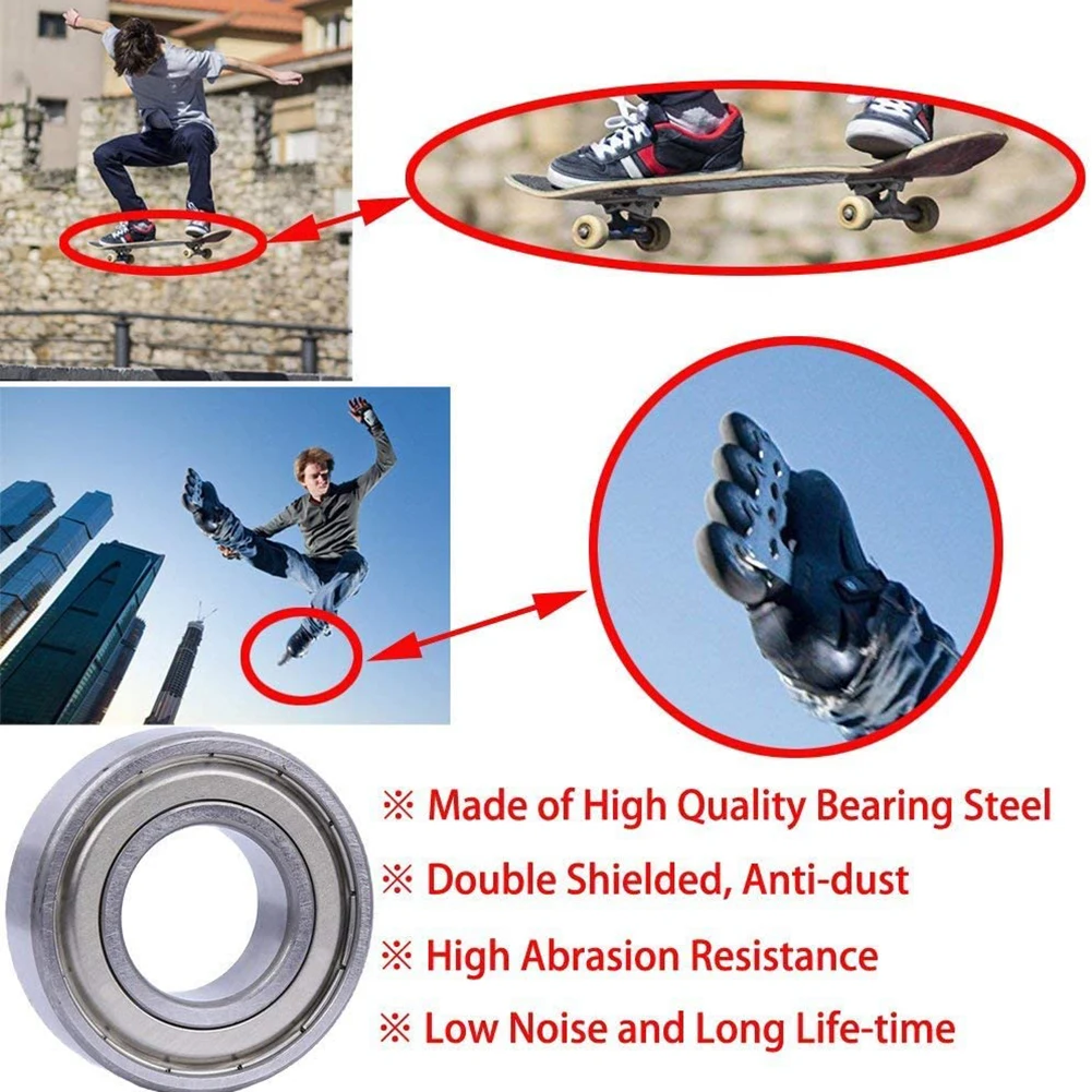 60-100PCS 608ZZ Ball Bearings Carbon Steel Single Row ABEC-7 Deep Groove Miniature Bearings Replacement Skateboard Scooter Parts