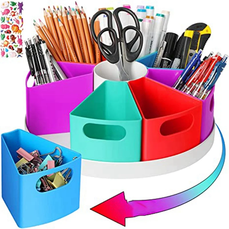 

PPYY-Rotating Desk Organizer For Kids, Art Supply Storage Organizer For Marker Crayon Desktop Homeschool Offices Supplies