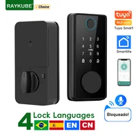 RAYKUBE DS01 4-language Tuya Smart Fingerprint Deadbolt Lock with Latch/Door Sensor Auto Lock Key/Password/Card/ Tuya APP Unlock