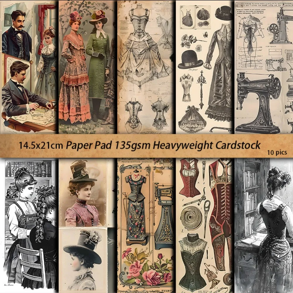 10 pezzi di materiale della serie Time retrò, manuale di carta, supporto decorativo, album di cancelleria artigianale, carta fatta a mano della corte europea - immagine 6