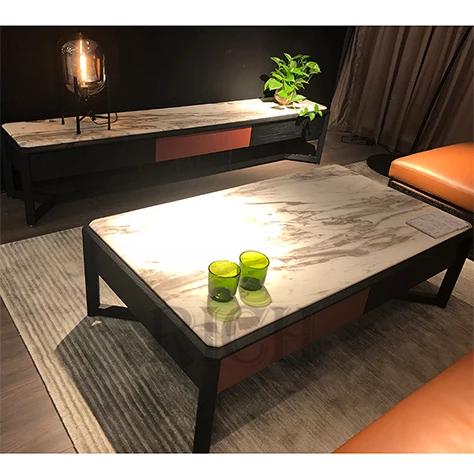 

luxury Italian modern solid wood coffee tea table living room furniture design wooden white marble top tea coffee table