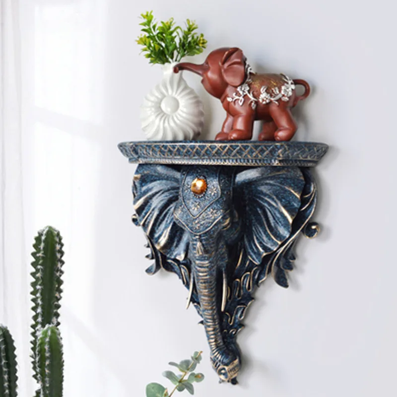 

European Style Creative Elephant Head Wall Decoration Three-dimensional Wall Hanging Rack Partition and Table Decoration