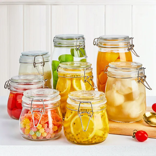 Sealed Glass Jars with Clip Lids, Honey Bottles, Snack Jars, Grain Storage Jars, Candy Jars, Stainless Steel Snap Seal Jars Sealed Glass Jars with Clip Lids, Honey Bottles, Snack Jars, Grain Storage Jars, Candy Jars, Stainless Steel Snap Seal Jars