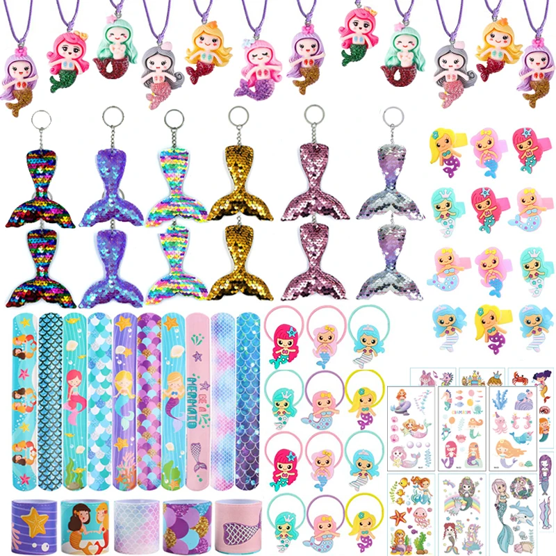 72pcs/36pcs Mermaid Party Favors Girls Birthday Pinata Filler Christmas Wedding Gifts Mermaid Bracelet Keychain Necklace Toys party toys toy gift filler pop keychain toys rose necklace glowing bracelets rings wooden bead bracelet initial letter bracelet