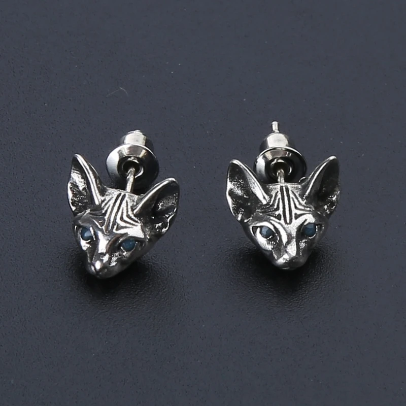 1 Pair Vintage Sphink for Cat Studs Earrings Hypoallergenic Punk Cats Earrings Gothic Cool Earrings Unisex Fashion Jewel Y08E 2