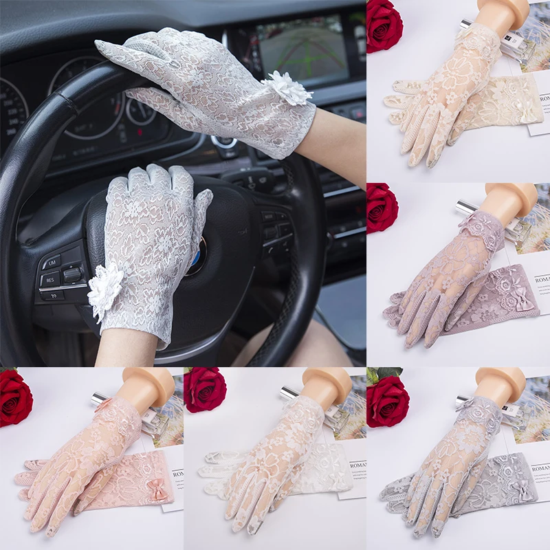

Fashion Women Gloves Spring Summer Ladies Non-slip Lace Finger Gloves Outdoor Bow Touch Screen Sunscreen Touch Screen