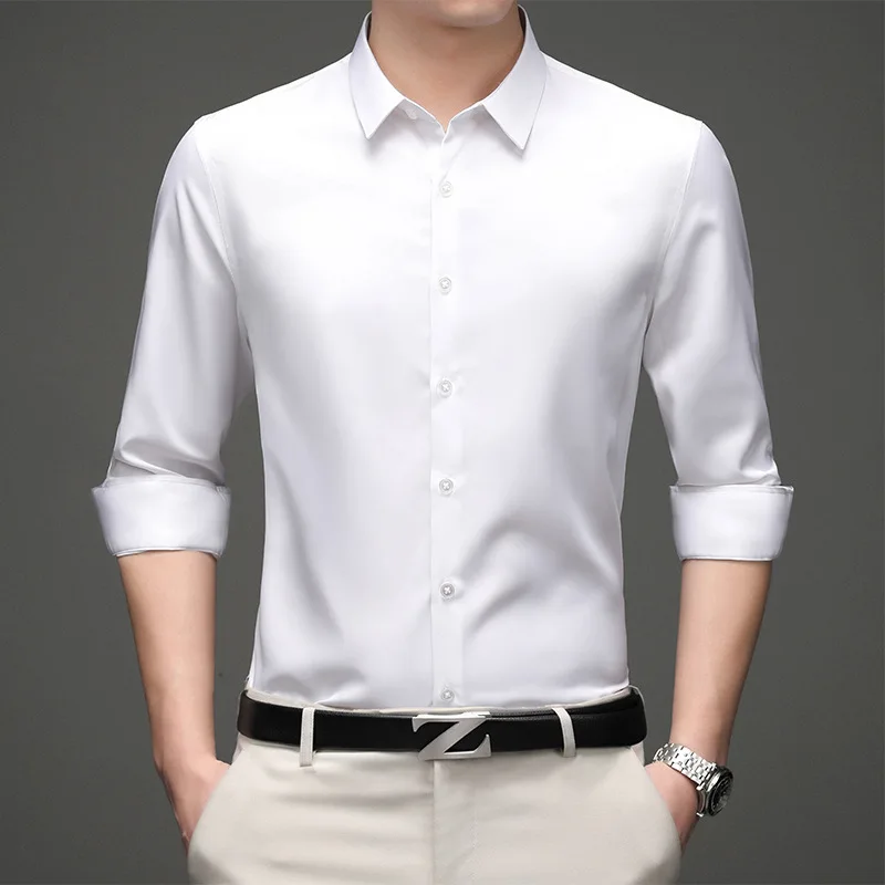Business Casual Party Social Shirt Men's Long Sleeve Anti-wrinkle No-Iron Stretch Slim Color Fashion Trendy Men's Clothing