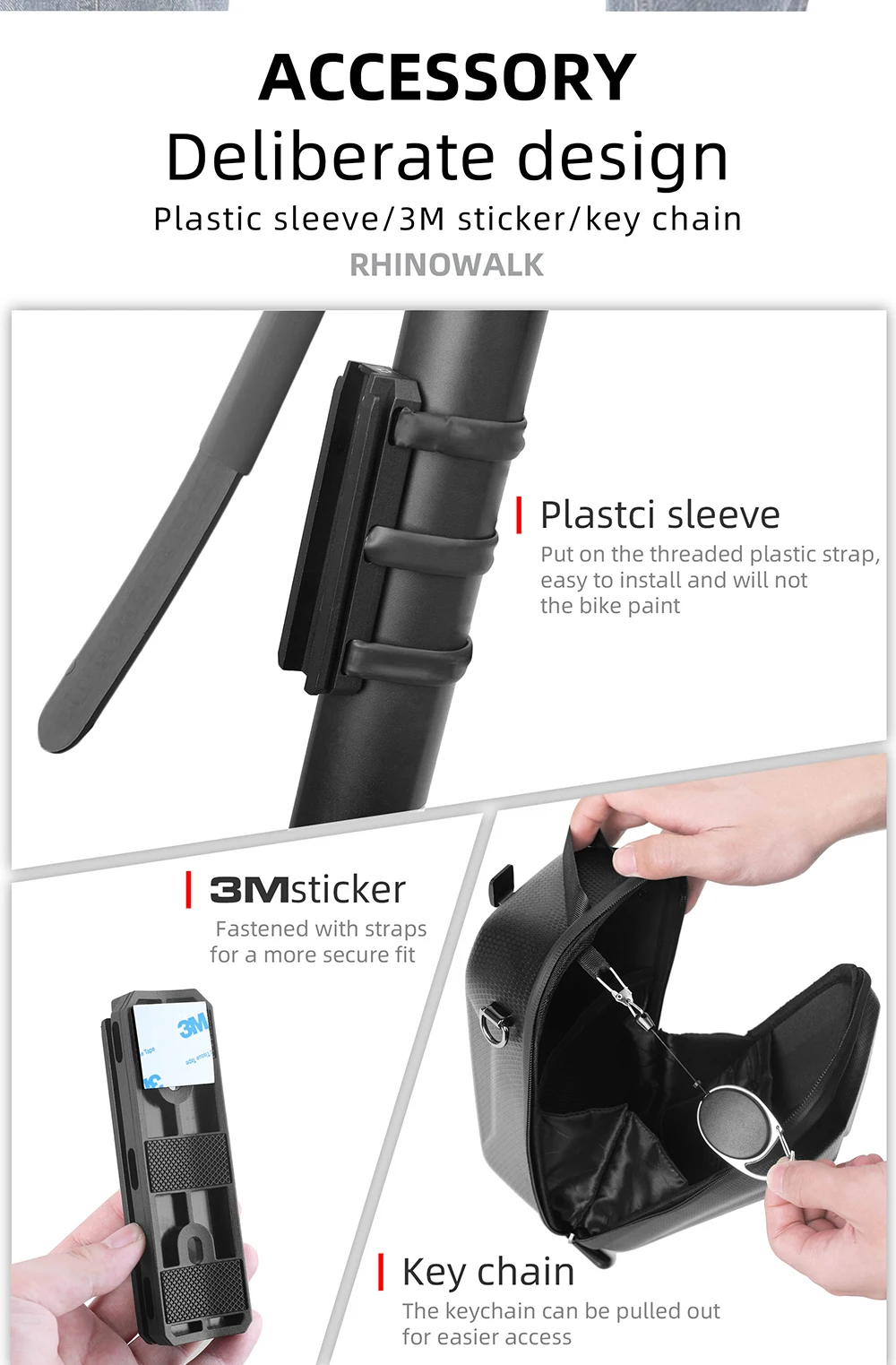 Rhinowalk Elektroroller-Fronttasche, Lenker, wasserabweisend, Schnellverschluss, 4 l, EVA, große Kapazität, universell für Xiaomi-Roller – Detail 10