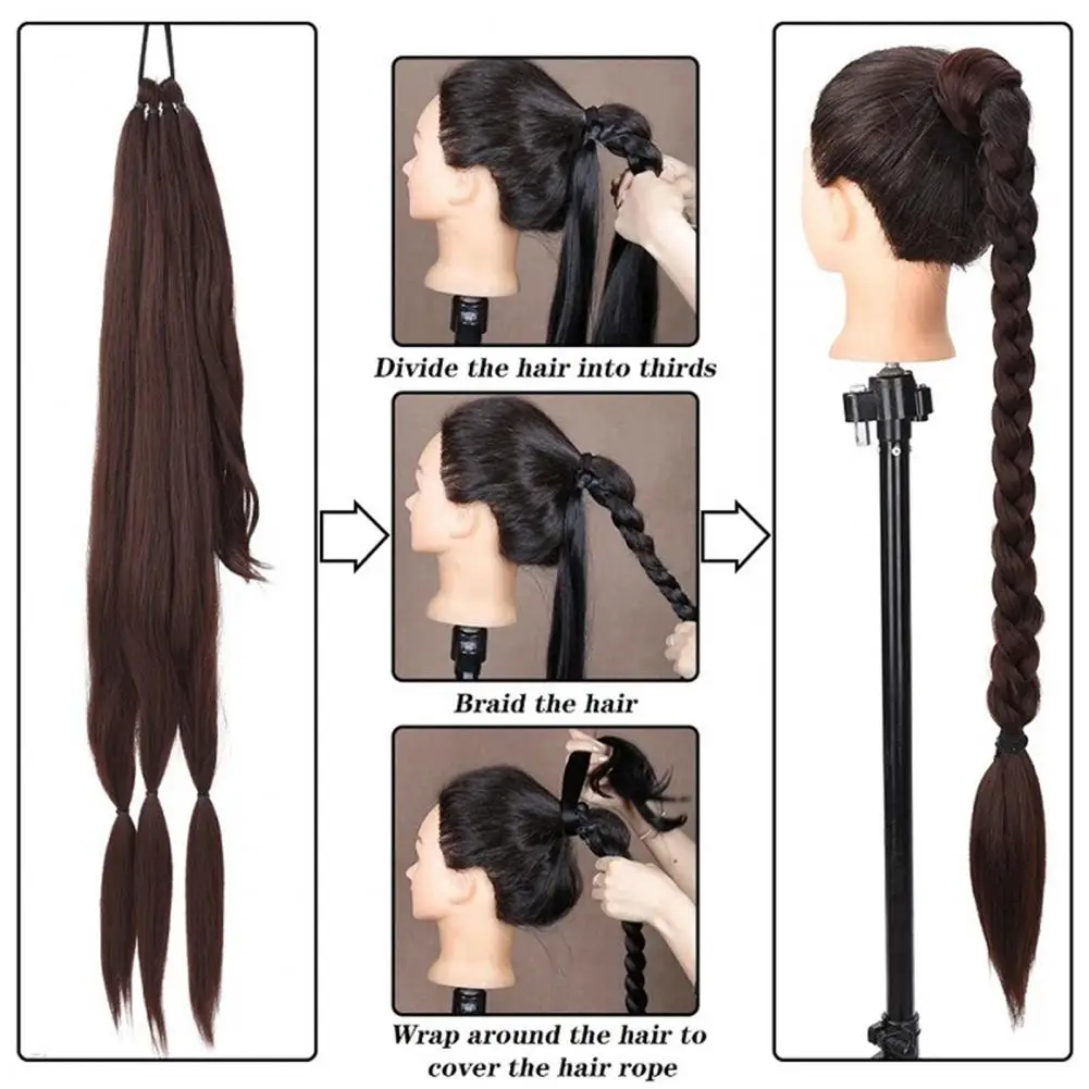 Women Wig Comfortable to Wear Smooth Soft Fluffy Non-knotting Hair Styling Natural Braided Ponytail Extensions Long Wig