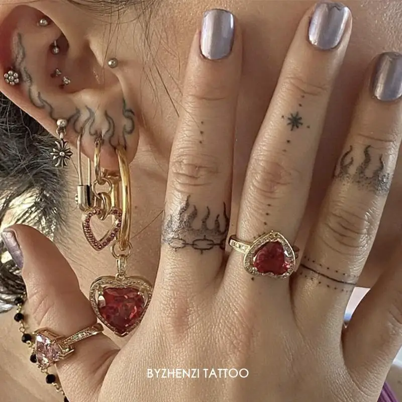 

Cute Pattern Temporary Tattoo Finger Art Fake Tattoo Lasting Tatoo Sticker Flame Chain Waterproof Stickers Tatuajes Temporales