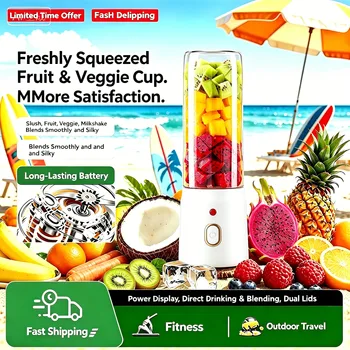 Portable USB Rechargeable Juicer 450ml 2 Cups Wireless Blender with Sports Lid, Mini Mixer for Juice Smoothie Shakes Home Use 1