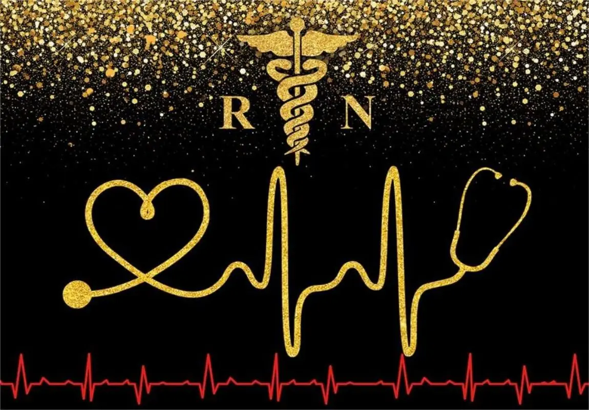 AIBIIN 7x5ft Nurse Graduation Backdrop She Did It Congratulations Graduates Blue Gold Glitter Photography Background Congrats Grads Class Of 2025 Prom Party Decorations Banner Photo Studio Props