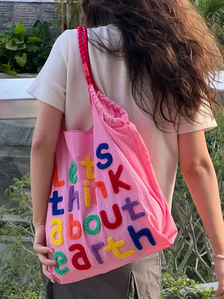 

2024 Summer Large Capacity Colorful Letters Handbag Tote Bags Women Commute Shoulder Bag