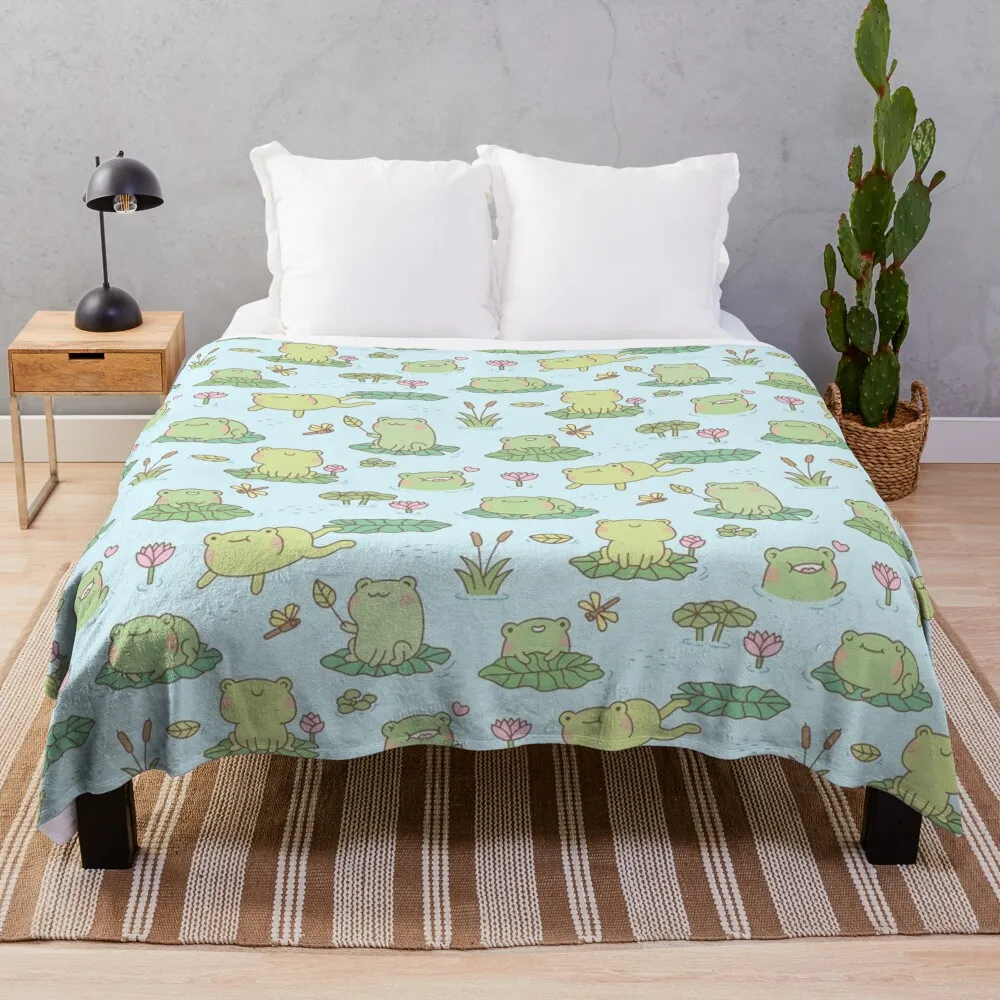 

Cute Frogs and Dragonflies Pond Pattern Throw Blanket For Sofa Decorative Sofa Blankets Heavy Blanket