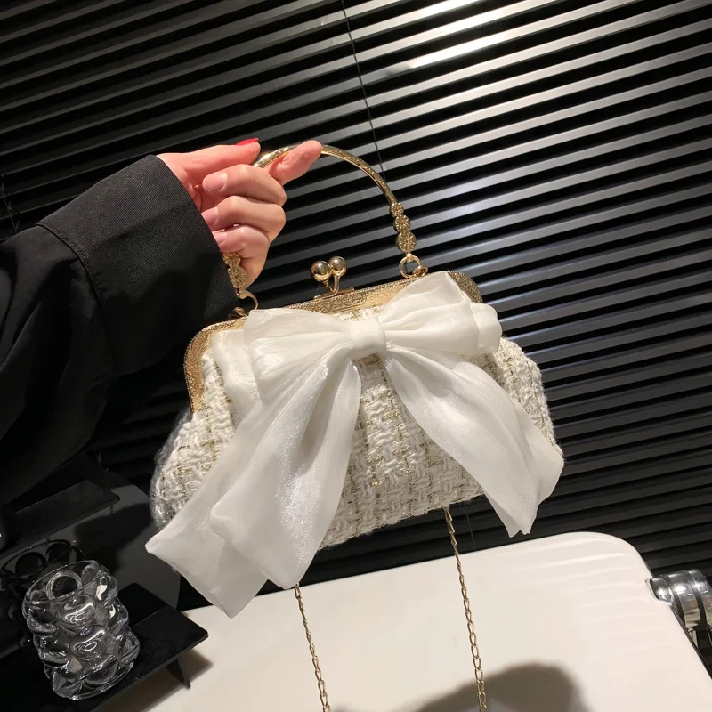 Beautiful French Fashion Bag 2023 New Vintage Bow Underarm Messenger Bag Wedding Western Style Handbag Bags for Women