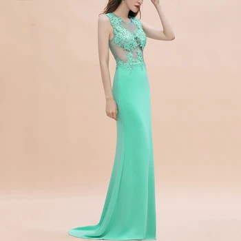 BABYONLINE فساتين حورية البحر النسائية باللون الأخضر النعناعي - فساتين سهرة بدون أكمام مع دانتيل زهور لضيوف الزفاف والحفلات الراقصة 6