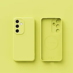 MagSafe Pink Liquid Silicone Case with Smooth Skin Finish - Magnetic Wireless Charging Compatible Cover - S23 Ultra (Bright Yellow)