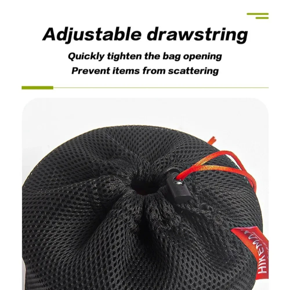 Portable Set Pot Storage Bag New Ultra Light Breathable Mesh Pouch Drawstring Buckle Mesh Fabric Tableware Bag Camping 5
