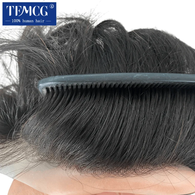 Fine Mono With Soft Pu Toupee Men Wig 100%  Human Hair Breathable Male Hair Prosthesis Capillary Male Wig Exhuast Systems 3