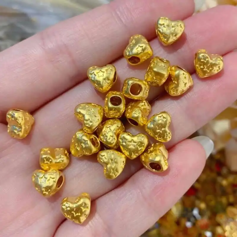 

New 3D Gold 24K Yellow Gold Star Heart Pendant Sweet Necklace Pendant 1pcs