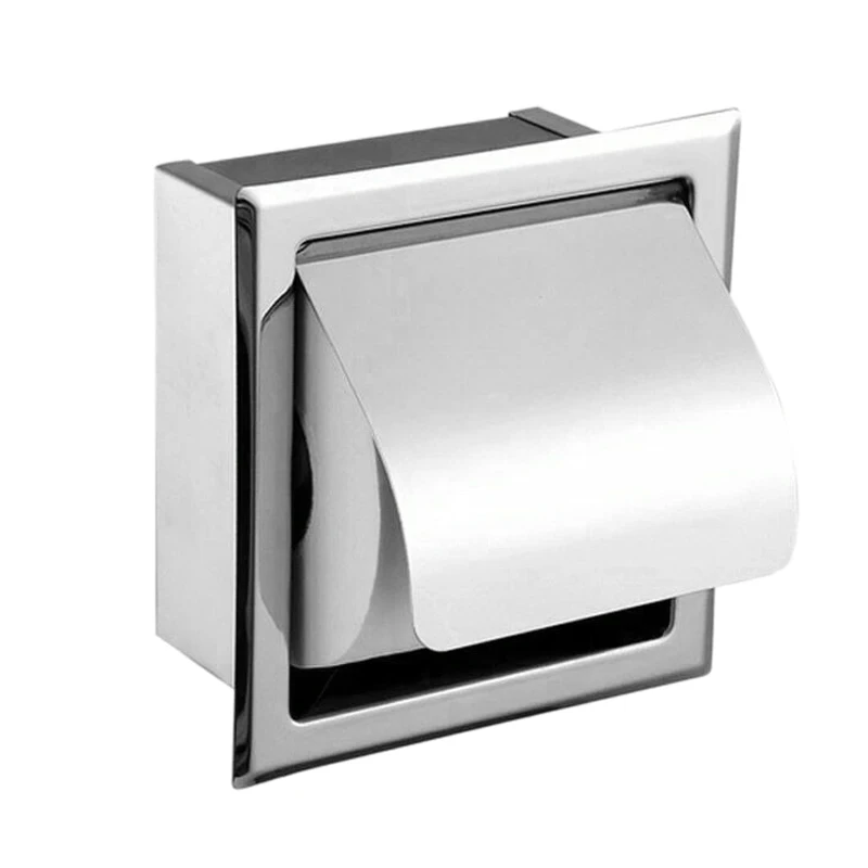 Stainless Steel Recessed Toilet Paper Holder Wall Toilet Paper Holder Modern Style Toilet Paper Holder Recessed Tissue Roll D 2