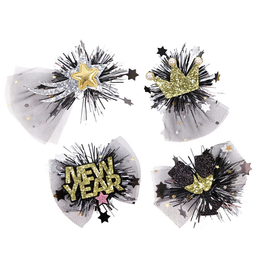 

New Year Hair Clip 4Pcs 2024 Happy New Year Hairpin Metallic Cheer Hairpins Bling Alligator Barrette New Years Eve Party