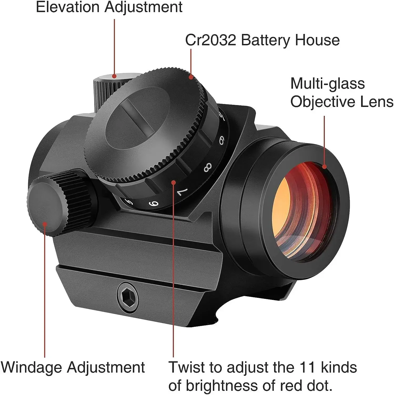 Red Dot Sight 2MOA Red Dot Sight 1x20mm Reflex Sight Waterproof & Shockproof & Fog-Proof Red Dot Scope with 1 inch Riser Mount