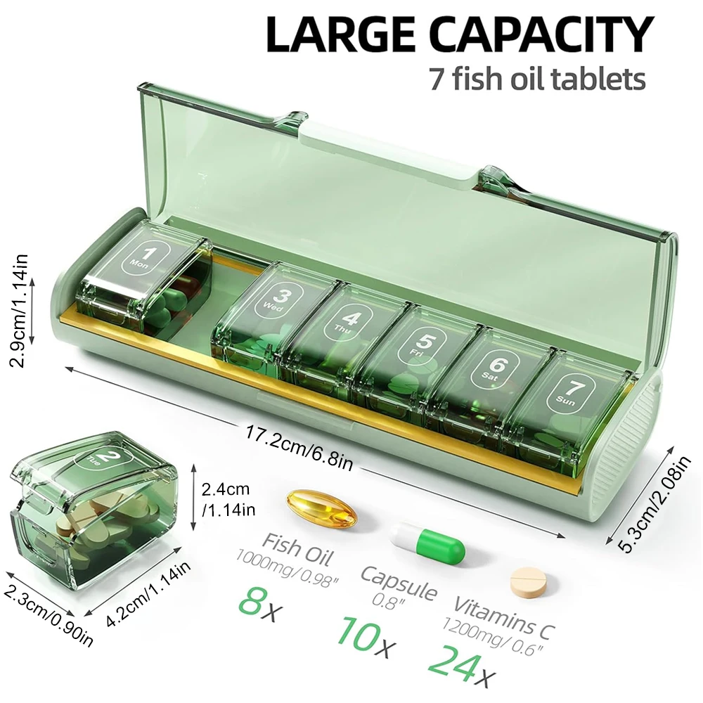 Enhanced 7-Day Large Pill Organizer and Supplement Storage Box