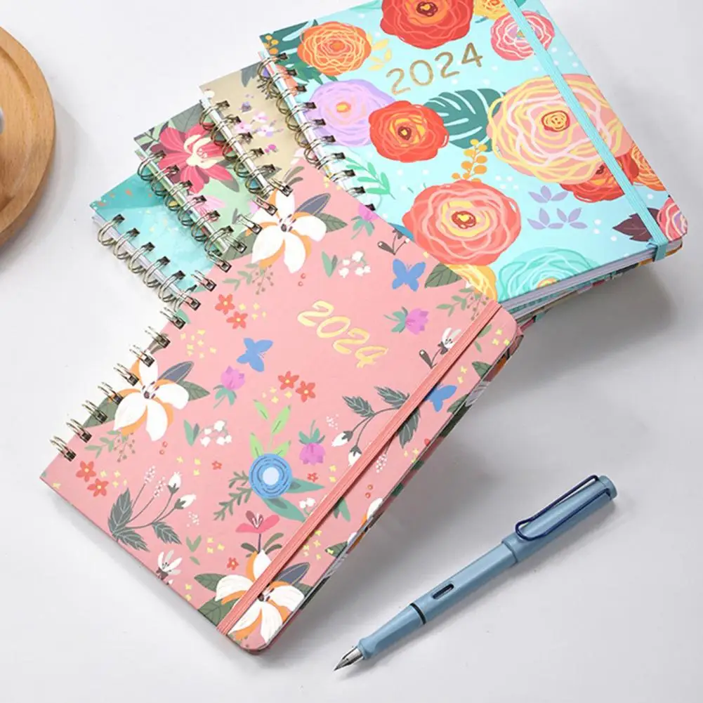 

2023 A5 Planner Book Floral Print 2024 Monthly Planner Exquisite Coil Design Schedule Book for Home Office Stay Organized