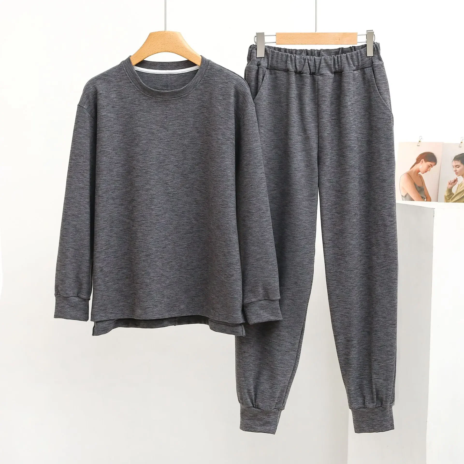 Women Thickened Homewear Sweater set  pajamas Suit Autumn/winter Symphony Velvet Round Neck Short Front Long Back Thermal Home