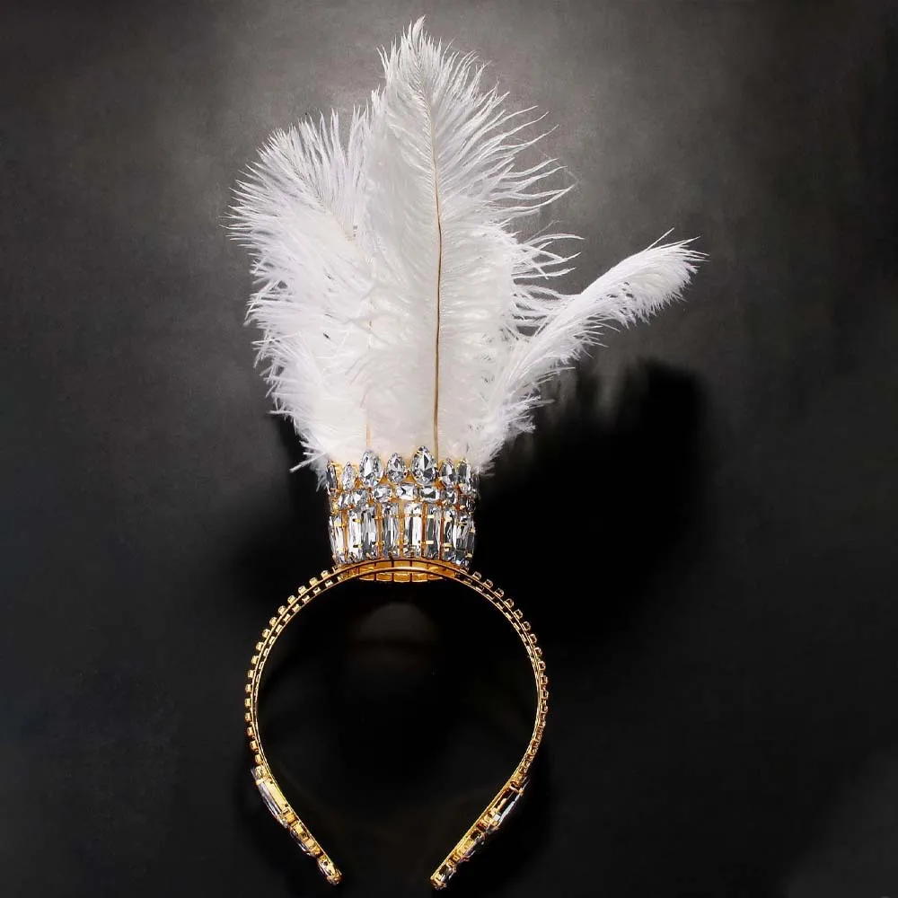 Rhinestone Cosplay Jewellery Elegant White Feather Crown Tiara