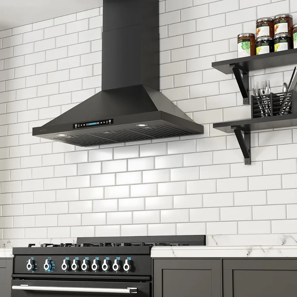 36 inch Black Wall Mount Range Hood, 900 CFM Ducted/Ductless Stainless Steel Vent Hood 5