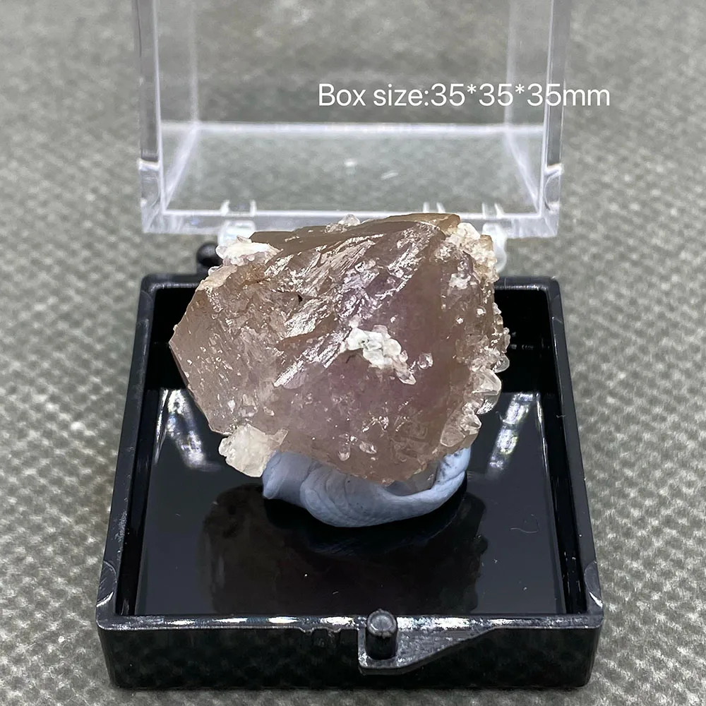 10% natural amethyst and calcite （floating grow）symbiotic raw stone mineral specimen Gem collection+ box size 3.5cm