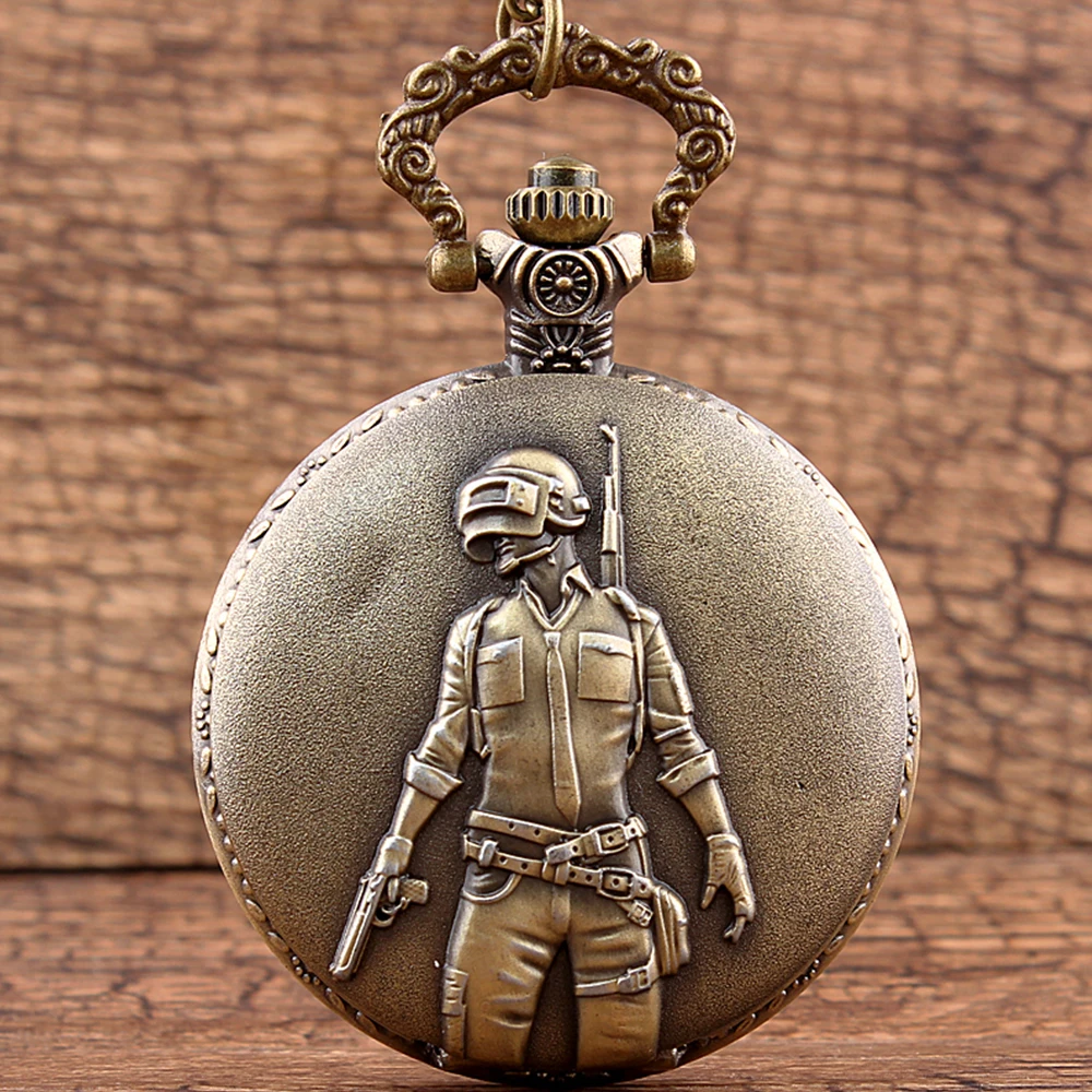 

Bronze Hollow Quartz Pocket Watch Men's Steampunk Soldier Warrior Clock Male Retro Pendant Boy Fob Chains Best Gift reloj hombre