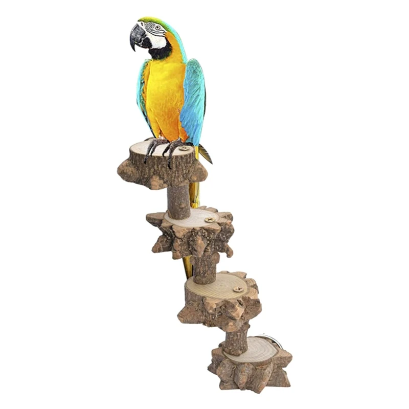 17cm 4 Steps Ladder Bird Perch Platform Natural Wood Standing Playground for budgie Parakeet Large Parrot Cage Climbing Toy