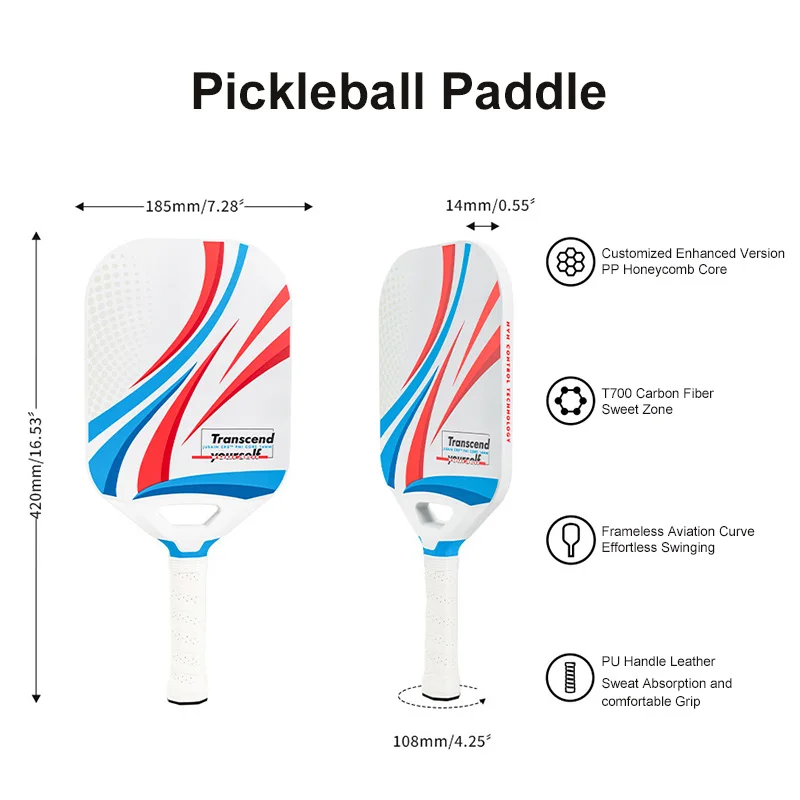 New T700 Carbon Fiber Pickleball Paddle, PP Honeycomb Core,Lightweight Racket, Hot Press Integrated Paddle, 14mm Thickness