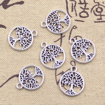 세계 평화 생명의 나무 18x15mm 골동품 실버 컬러 펜던트, DIY 수제 티베트어 보석 찾기 20 개