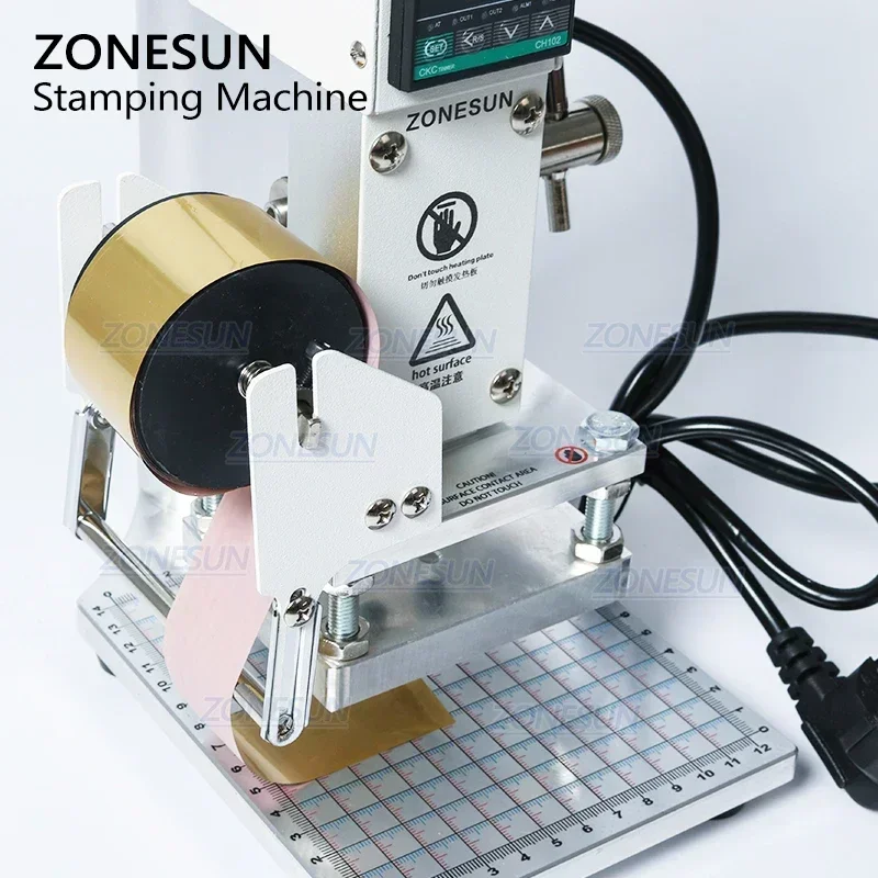 Leather Embossing Machine ZONESUN ZS90 Manual PVC Card Leather Paper Hot Foil Stamping Bronzing Embossing Branding Press Machine Burn Iron Stamp Tool