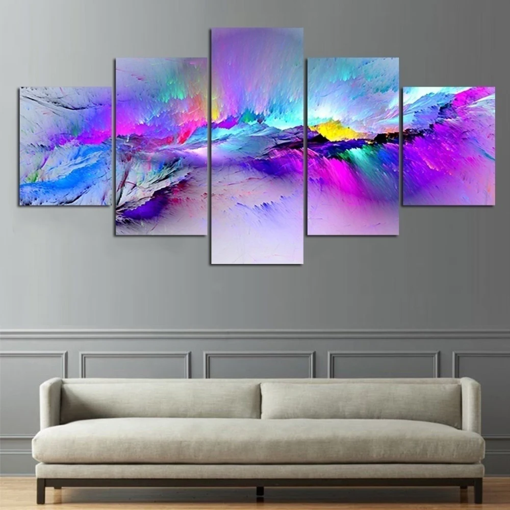 

5 Pieces Printed Modular Picture Canvas Painting Abstract Clouds Colorful Wall Art For Living Room Home Decor Artwork Mural